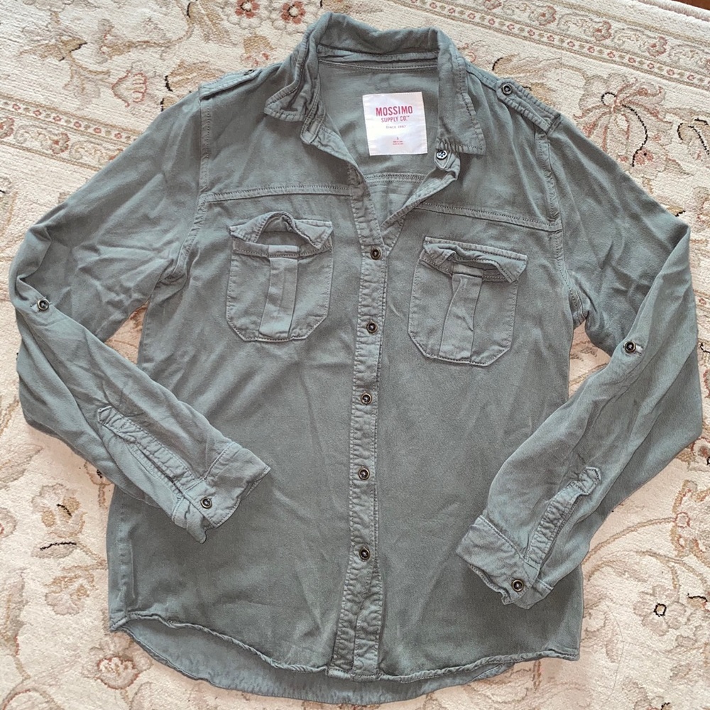 Mossimo Denim Olive Green Button Up sz Small
